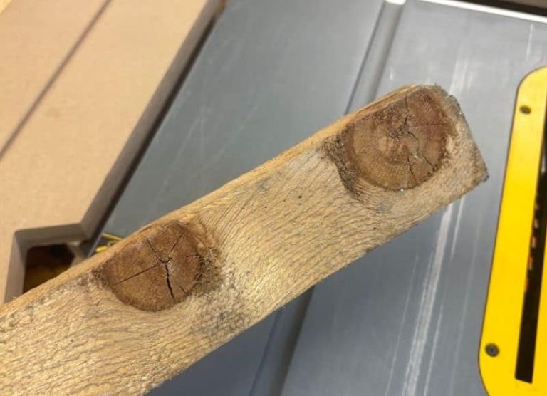Warped piece of plywood with visible knots and surface defects, unsuitable for jig building.