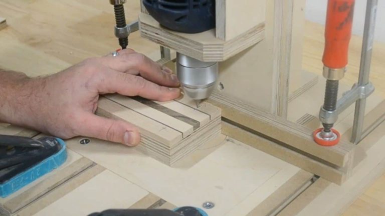 Drilling through both wood pieces with a drill press