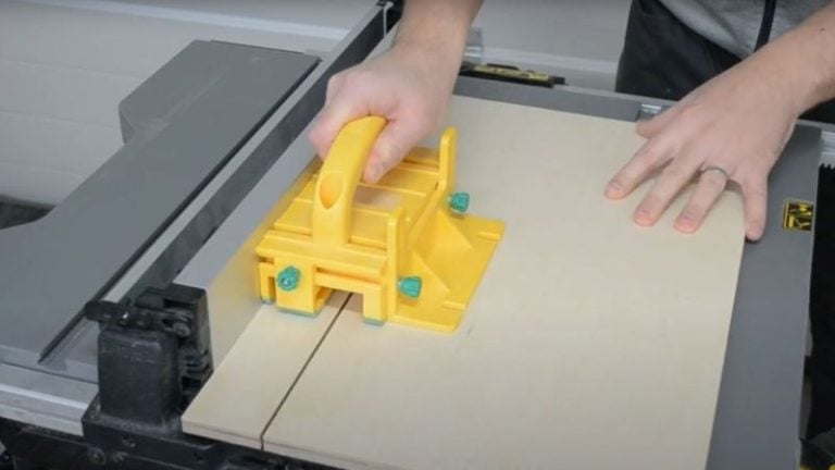 Ripping a Baltic birch plywood strip on a table saw sled for the hexagon jig fence
