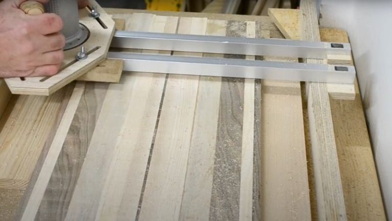 Flattening an edge grain cutting board using a router flattening jig and surfacing bit.