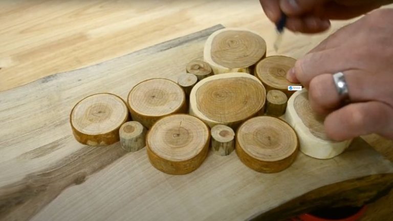 Numbering and marking positions of cherry wood cookies for routing reference.