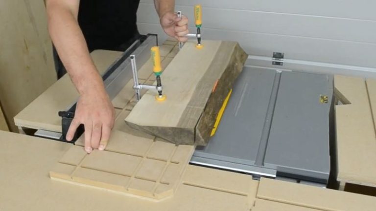 Straightening live edges of a walnut slab with a DIY jointer sled.