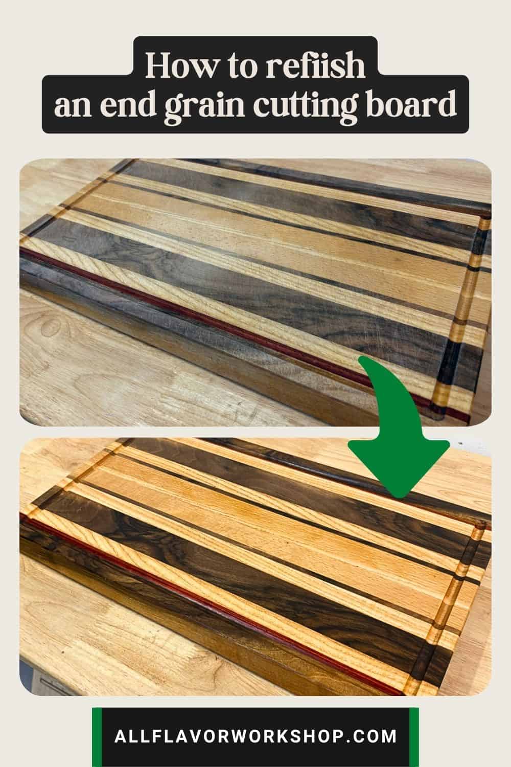 Restore a wooden cutting board by resurfacing with a router flattening jig and cleaning up the juice groove.