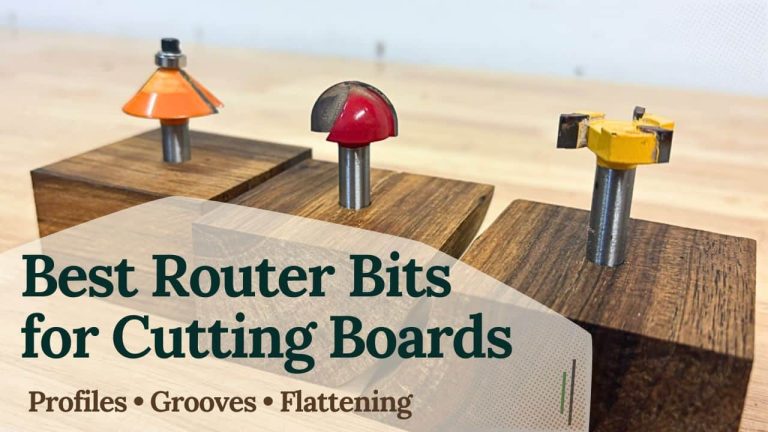 Best router bits for cutting boards — surfacing bit for flattening, core box bit for juice grooves, and chamfer/roundover bits for clean edge profiles.