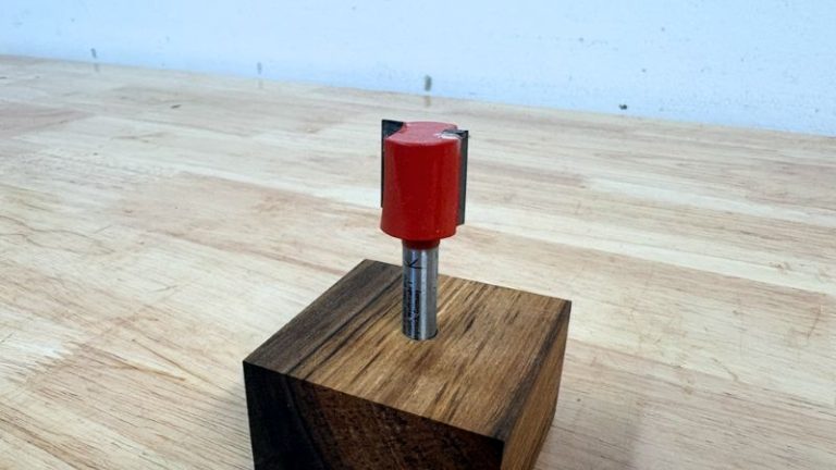 Straight router bit used to route handle cutouts in a cutting board.