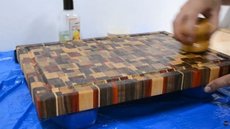 Applying Clark’s wax (board butter) to a cutting board as a top coat for water resistance and smooth feel.