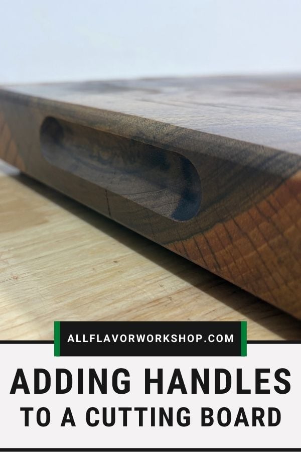 How to add handles to a cutting board with a router, showing an underside finger grip handle and the router bits used for clean cuts.