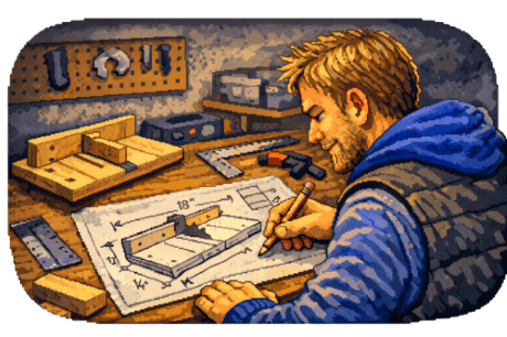 Lukas creating woodworking plans
