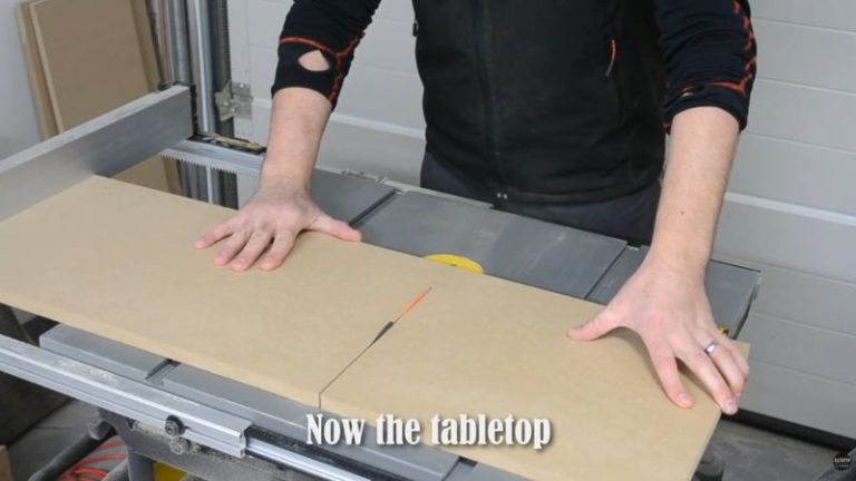 Cutting thick MDF panels on a table saw for the tabletop of a DIY planer stand.