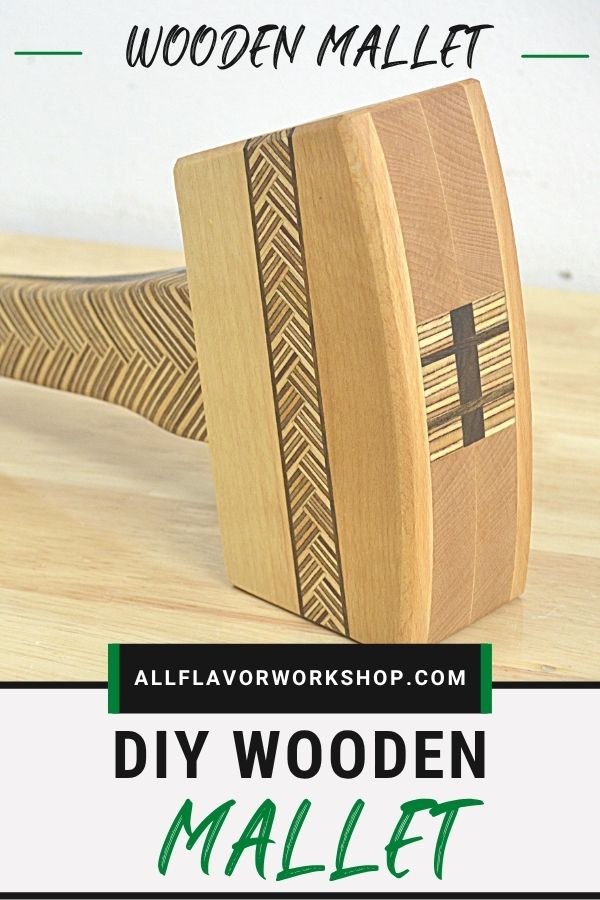 How to make a wooden mallet step-by-step, showing a laminated mallet handle and head with wedges for a strong woodworking mallet.