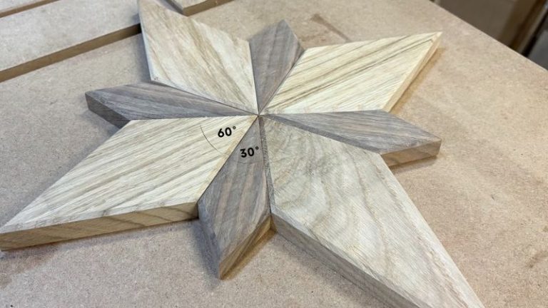 Bethlehem star angle diagram showing 60 degree oak points and 30 degree walnut points.