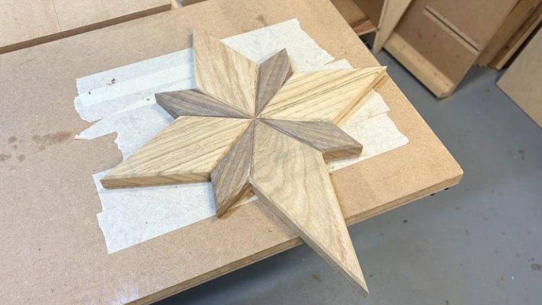 Oak and walnut Bethlehem star before applying wood oil.