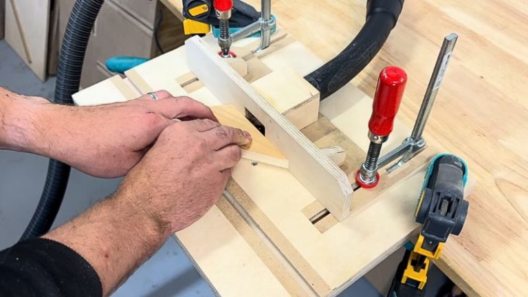 Chamfering the edges of wooden star pieces on a router table