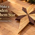 Finished wooden Bethlehem star made from oak and walnut.