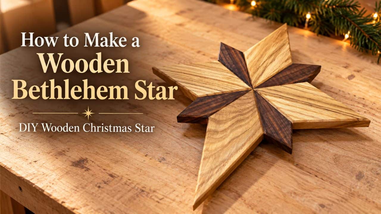 Finished wooden Bethlehem star made from oak and walnut.