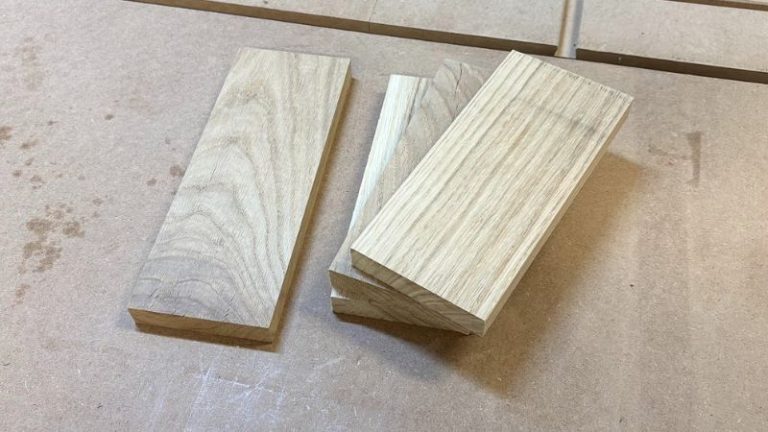 Oak and walnut blanks prepared for making a wooden Bethlehem star.