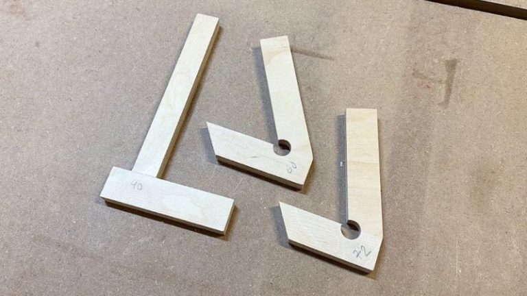 Small angle support jigs for cutting the outer wooden star points.
