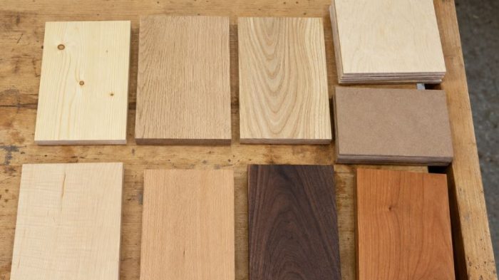 05_woods_to_avoid_material_samples Woods to avoid for cutting boards compared with suitable hardwoods such as walnut and beech.