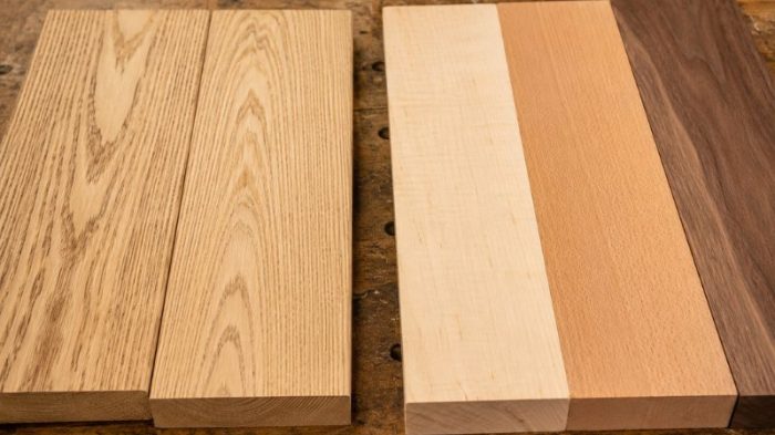 06_woods_to_avoid_grain_comparison Open-grain ash compared with tighter-grained hardwood for cutting boards.