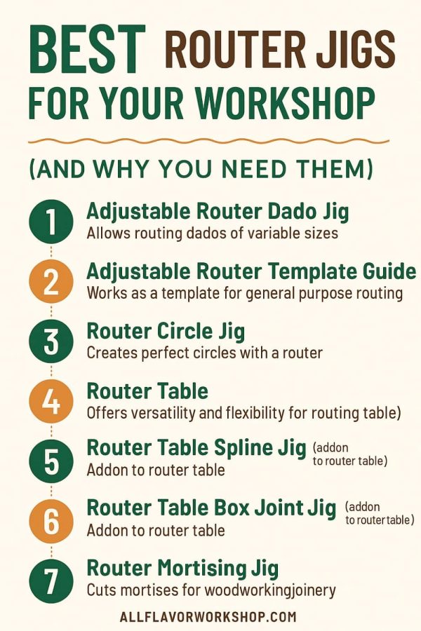 Overview of the best router jigs for woodworking – includes circle jig, dado jig, mortising jig, and more.