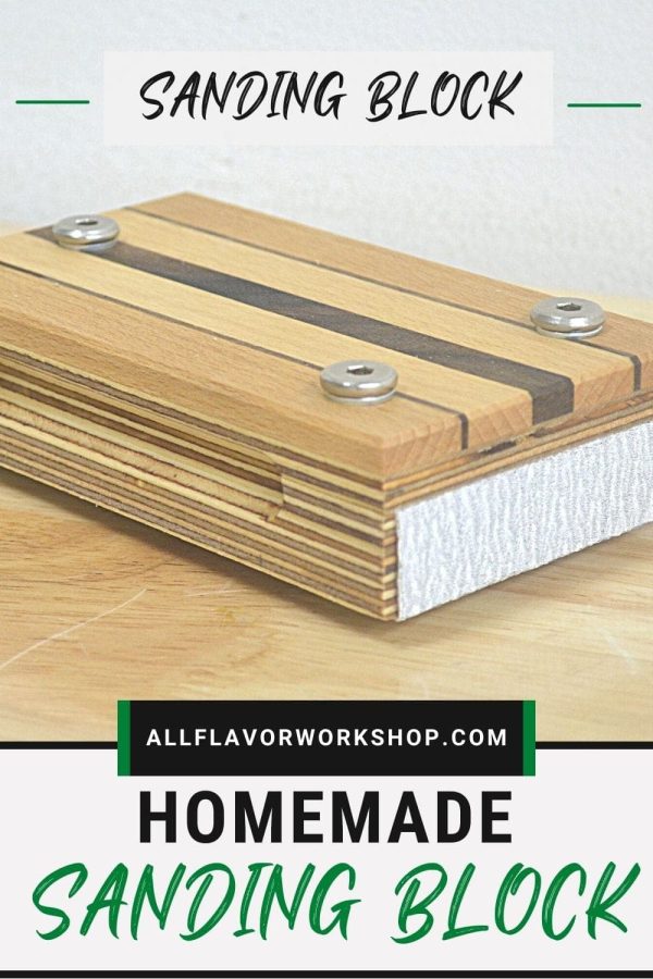 Visual summary of how to build a wooden sanding block with bolts and finger grips